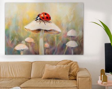 Lieveheersbeestje op paddenstoel van Poster Art Shop