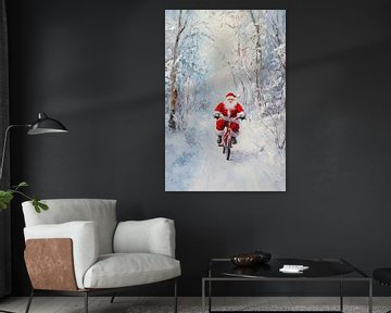 Kerstman op de fiets van Poster Art Shop