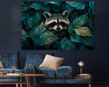 Waschbär im Laub von Poster Art Shop