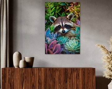 Waschbär im Garten von Poster Art Shop