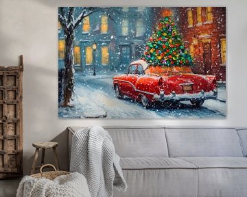 Kerstauto sneeuw van Poster Art Shop