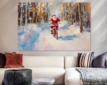 De kerstman op de fiets van Poster Art Shop