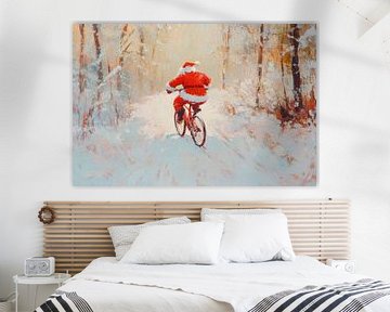 Kerstman fiets van Poster Art Shop