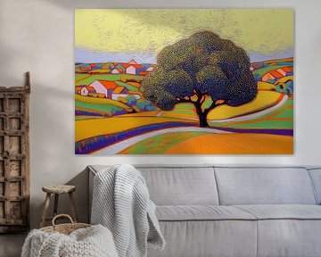 Kleurrijke boom in pointillistische stijl van Ton Kuijpers
