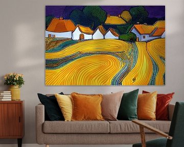 Kleurrijk landschap in pointillistische stijl van Ton Kuijpers