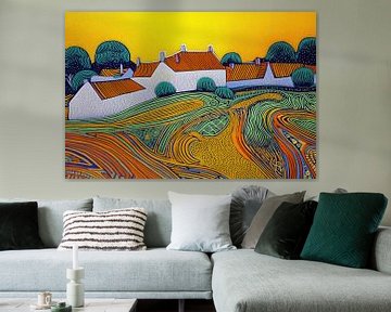 Kleurrijk landschap in pointillistische stijl van Ton Kuijpers