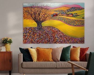 Kleurrijk landschap in pointillistische stijl van Ton Kuijpers