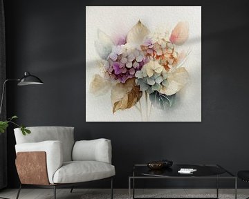 Hortensien's: Herbstfarben in Aquarell -2 von Studio Pieternel