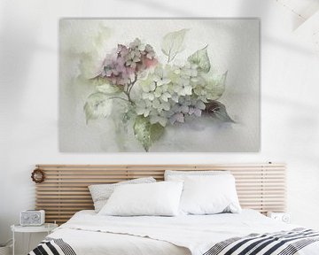 Rustig bloemen schilderij:  Hortensia's in pasteltinten van Studio Pieternel