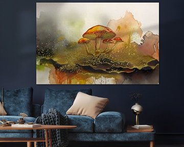 Paddenstoelen: Herfstkleuren in goud - 1 van Studio Pieternel