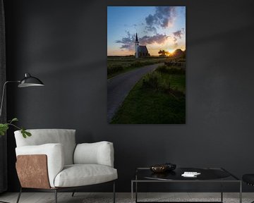 Zonsopkomst bij de kerk van Den Hoorn, Texel