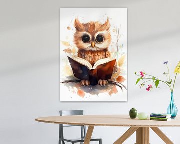 Owl reading book by Classic artwork