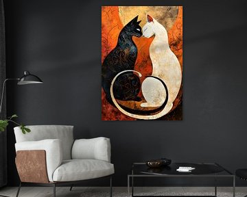 Ying-Yang Zwart Wit Katten Muur Art van Classic artwork