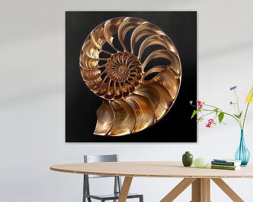 Goudkleurige nautilus schelp doorsnede van Lauri Creates