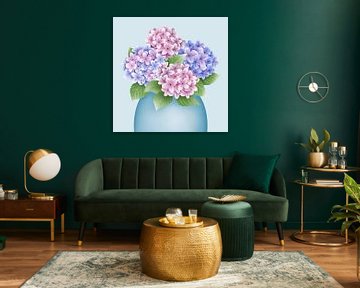 Hortensia in een blauwe pot
