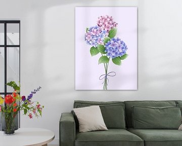 Strauß mit rosa und blauen Hortensien
