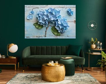 Blue hydrangea in vase by Art & Soul Creations