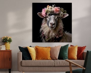 Bloemenkroon schapen in een lichtzee van Klaus Tesching - Art-AI