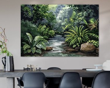 Impressionistische rivier in jungle van Art & Soul Creations