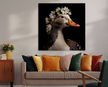 Majestueuze gans met bloemenkroon van Klaus Tesching - Art-AI