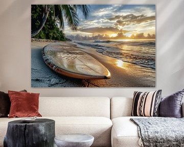 Zonsondergang met surfboard van Art & Soul Creations