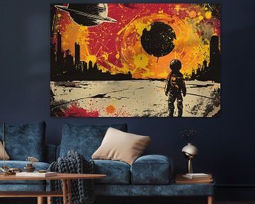 Futuristische skyline en astronaut verkenner van Art & Soul Creations