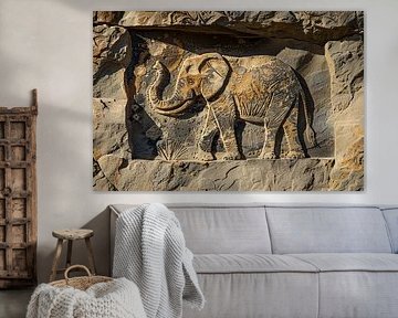 Engraving elephant on stone wall decoration