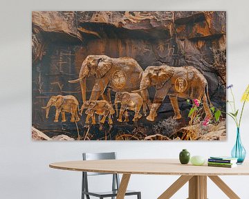 Elephant family in African savannah by Art & Soul Creations