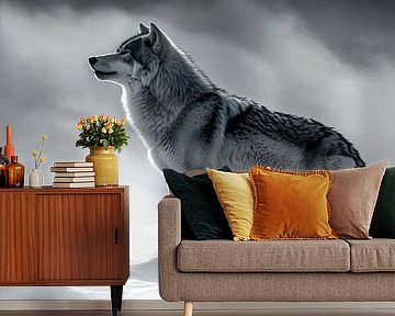 A wolf in black and white and purity in the icy wilderness by Digitale Schilderijen