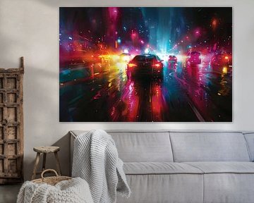 Dynamische Neonverlichte Stadsnacht van Art & Soul Creations