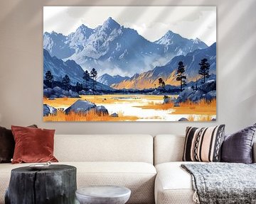 Sonnenuntergang am Bergsee in Blautönen von Art & Soul Creations