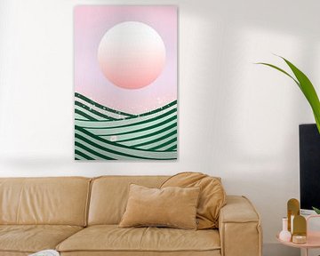 Abstracte golven in groen en roze 2 van True Nature Art