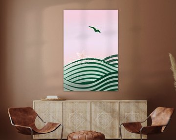 Abstracte golven in groen en roze 1 van True Nature Art