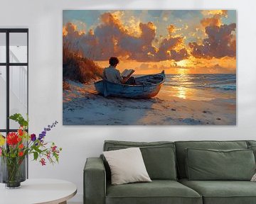 Reading in a Boat on the Beach by PixelPrestige