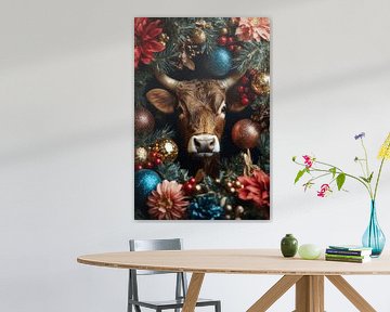 Christy Highland Cow - Merry Wreath of Colour and Shine by Eva Lee