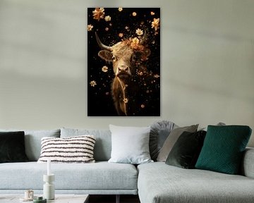 Gouden Bloemenpracht - Koe in Zacht Licht van Eva Lee