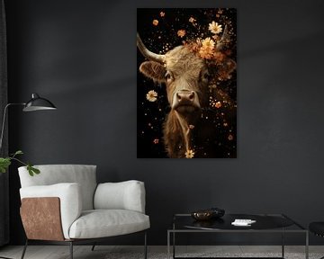 Gouden Bloemenpracht - Koe in Zacht Licht van Eva Lee