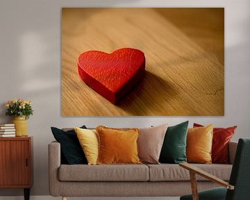 Einfaches rotes Herz auf hölzernem Hintergrund von Art & Soul Creations