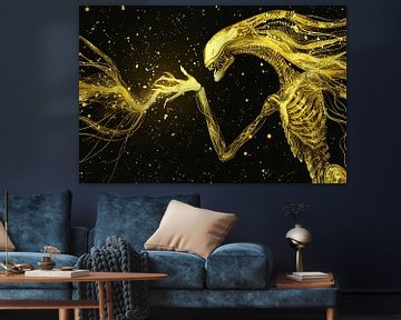 Gouden wezens in kosmische confrontatie van Art & Soul Creations