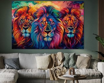 Koninklijke Trots: Drie Leeuwen in de Savanne van Art & Soul Creations