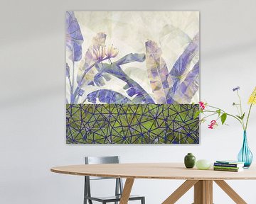 Abstracte botanische collage met bladeren en bananen van Vlindertuin-Art