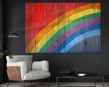 Abstracte Regenboog op Houten Paneel van Art & Soul Creations