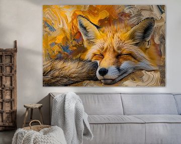 Slapende vos in herfstbos van Art & Soul Creations