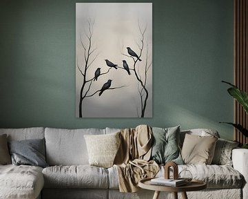 Waak Vogels Op Takken Schilderij van ComfortQ