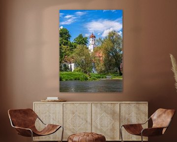 Harburg kerk aan de rivier Wörnitz van ManfredFotos