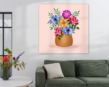 Kleurrijk boeket bloemen in een gouden vaas