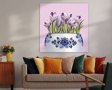 Krokussen in een Delfs Blauwe bloempot