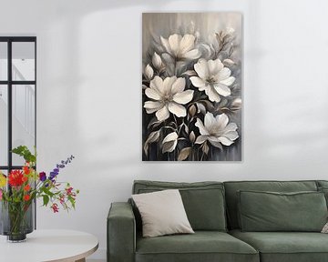 Wit En Grijs Bloesem Schilderij van ComfortQ