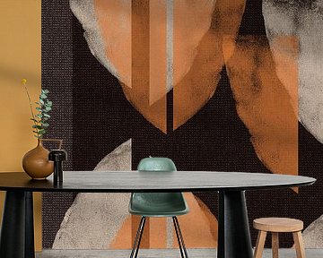 Shapes in burnt orange and cream on brown linen look. by Dina Dankers