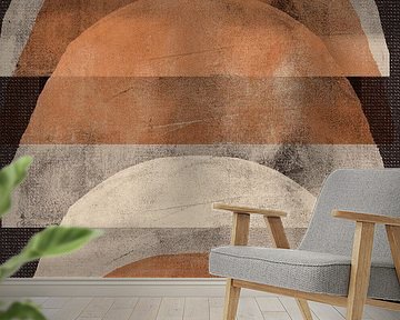 Semi circles in burnt orange and cream on brown linen look. by Dina Dankers